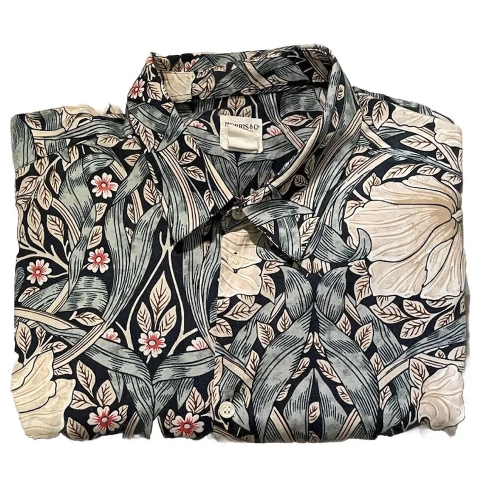 Morris & Co Shirt men Large Floral Flowers All Over Print H&M Casual Lightweight